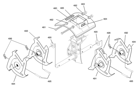 Tines And Shield Assembly Diagram and Parts List for 11052X4NC 2004 Briggs and Stratton Cultivator